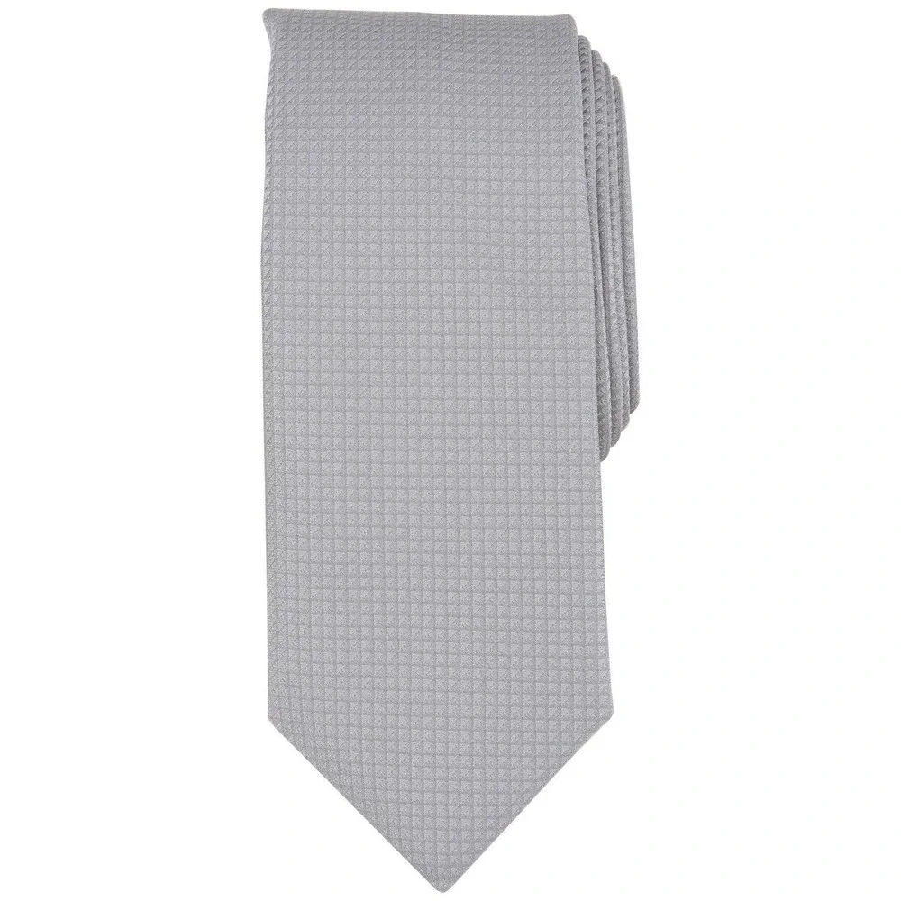 Alfani Mens Tie One Size Silver Windhill Solid Textured Necktie Quiet Luxury NWT